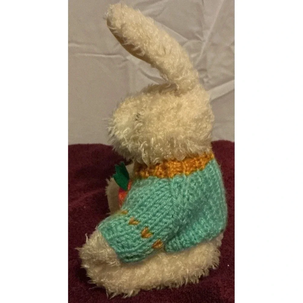 1988 Chrisha Playful Plush Bunny Stuffed Rabbit Easter Sweater With Jointed Legs